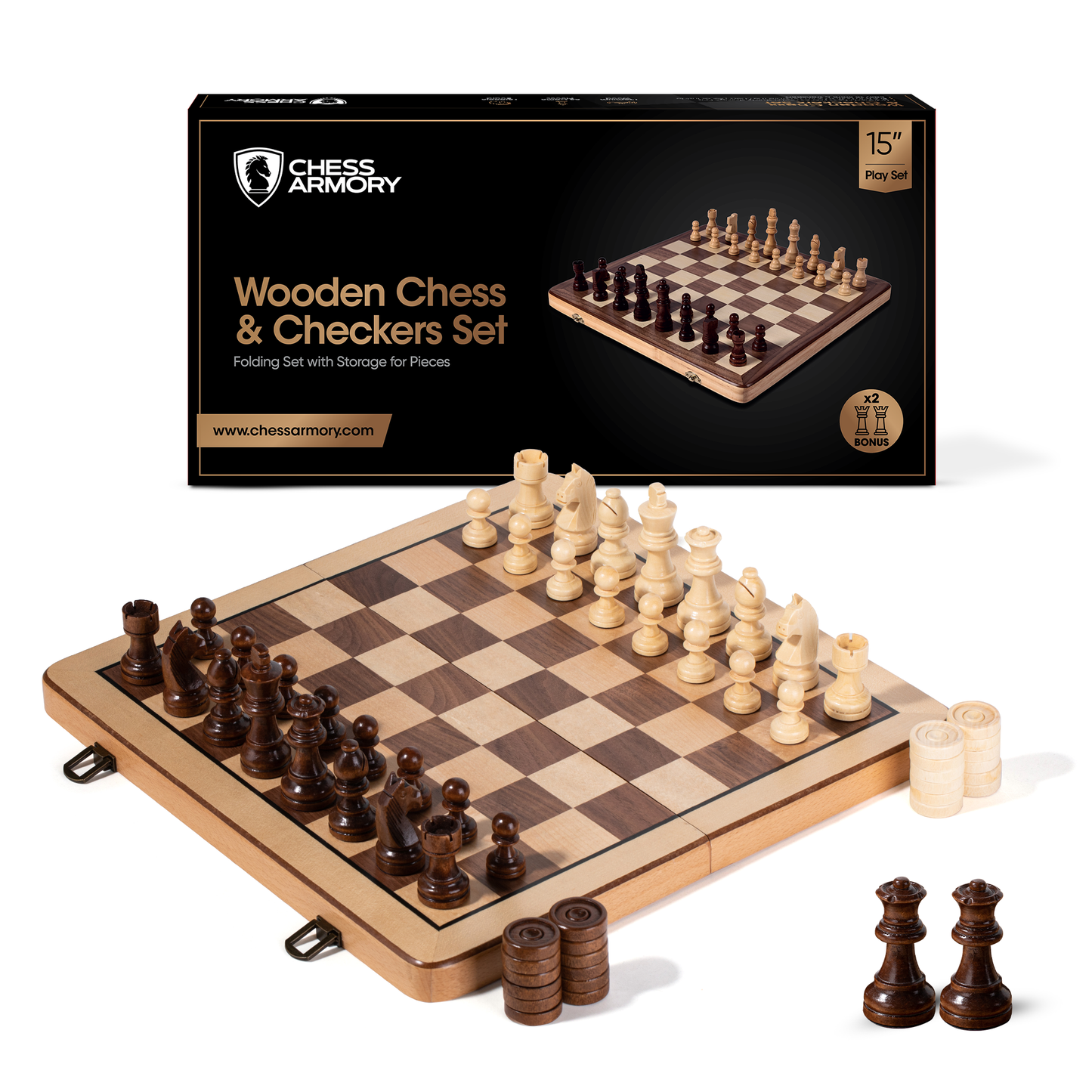 Chess Armory Premium Checkers and Chess Set (Beech Wood)