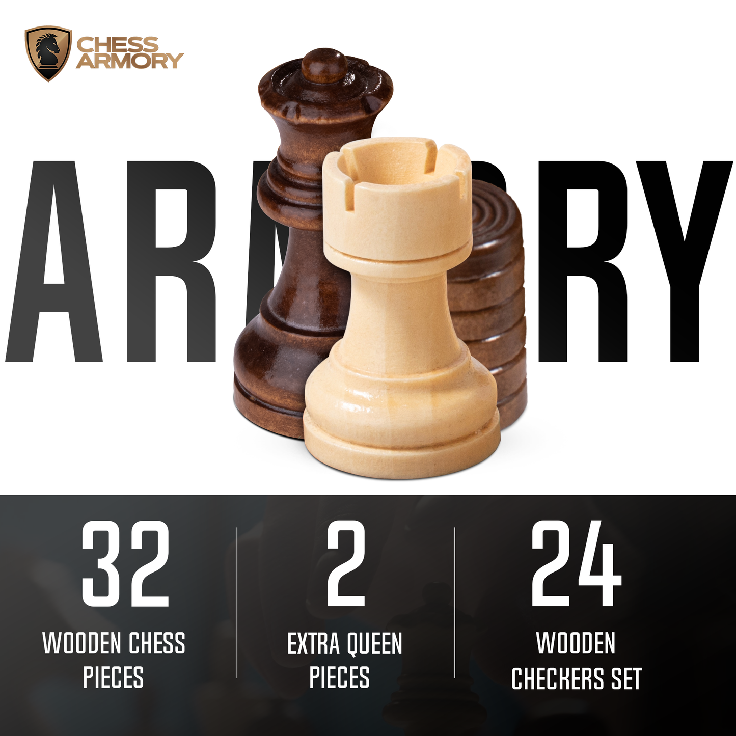 Chess Armory Premium Checkers and Chess Set (Beech Wood)