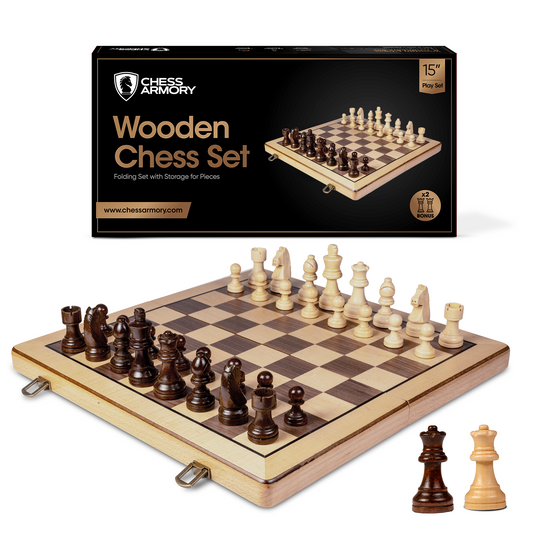 Chess Armory Premium Chess Set (Beech Wood) - Wooden Board Game with a Portable Wood Case and Secure Storage for Pieces, Set for Kids and Adults