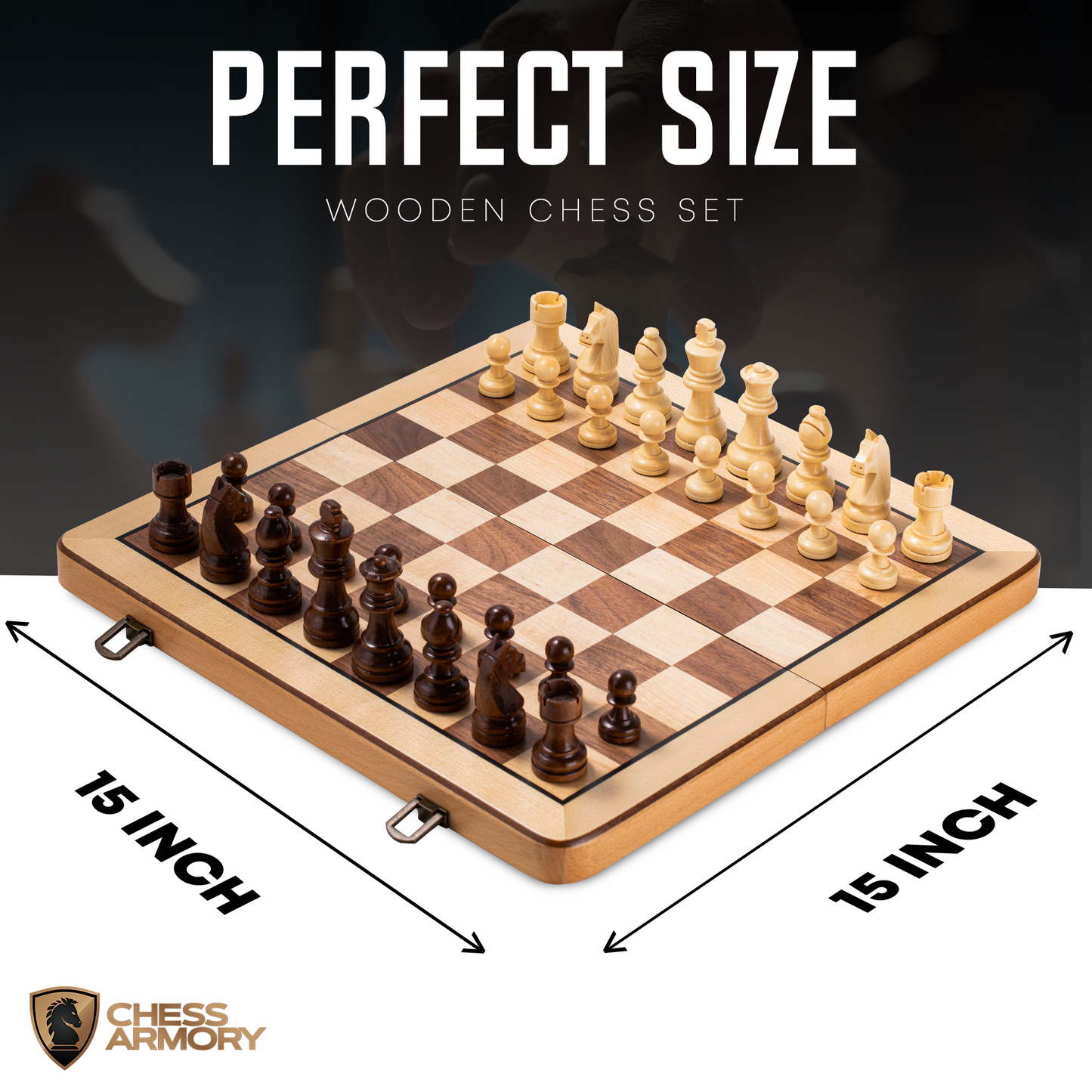 Chess Armory Premium Chess Set (Beech Wood) - Wooden Board Game with a Portable Wood Case and Secure Storage for Pieces, Set for Kids and Adults