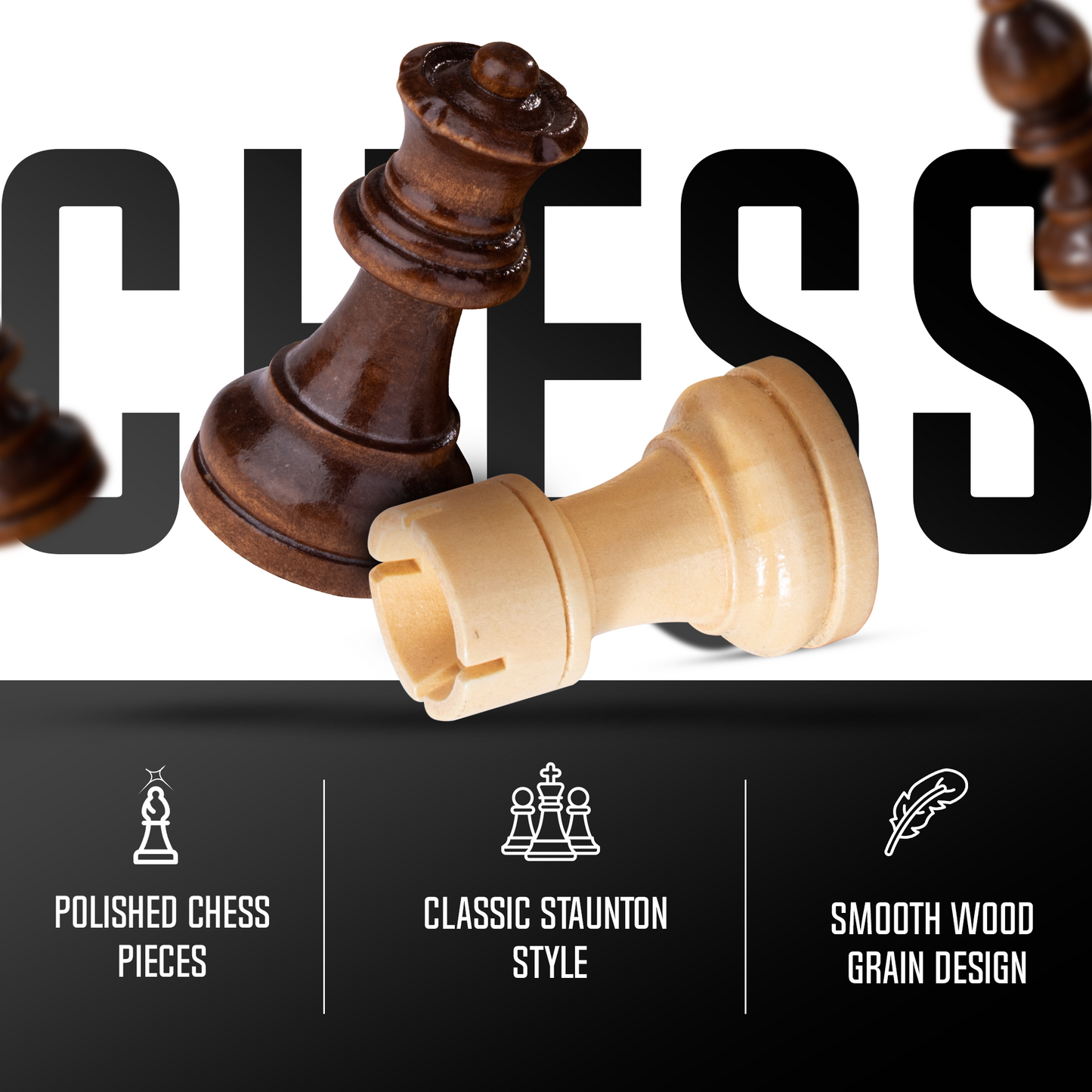 Chess Armory Premium Chess Set (Beech Wood) - Wooden Board Game with a Portable Wood Case and Secure Storage for Pieces, Set for Kids and Adults