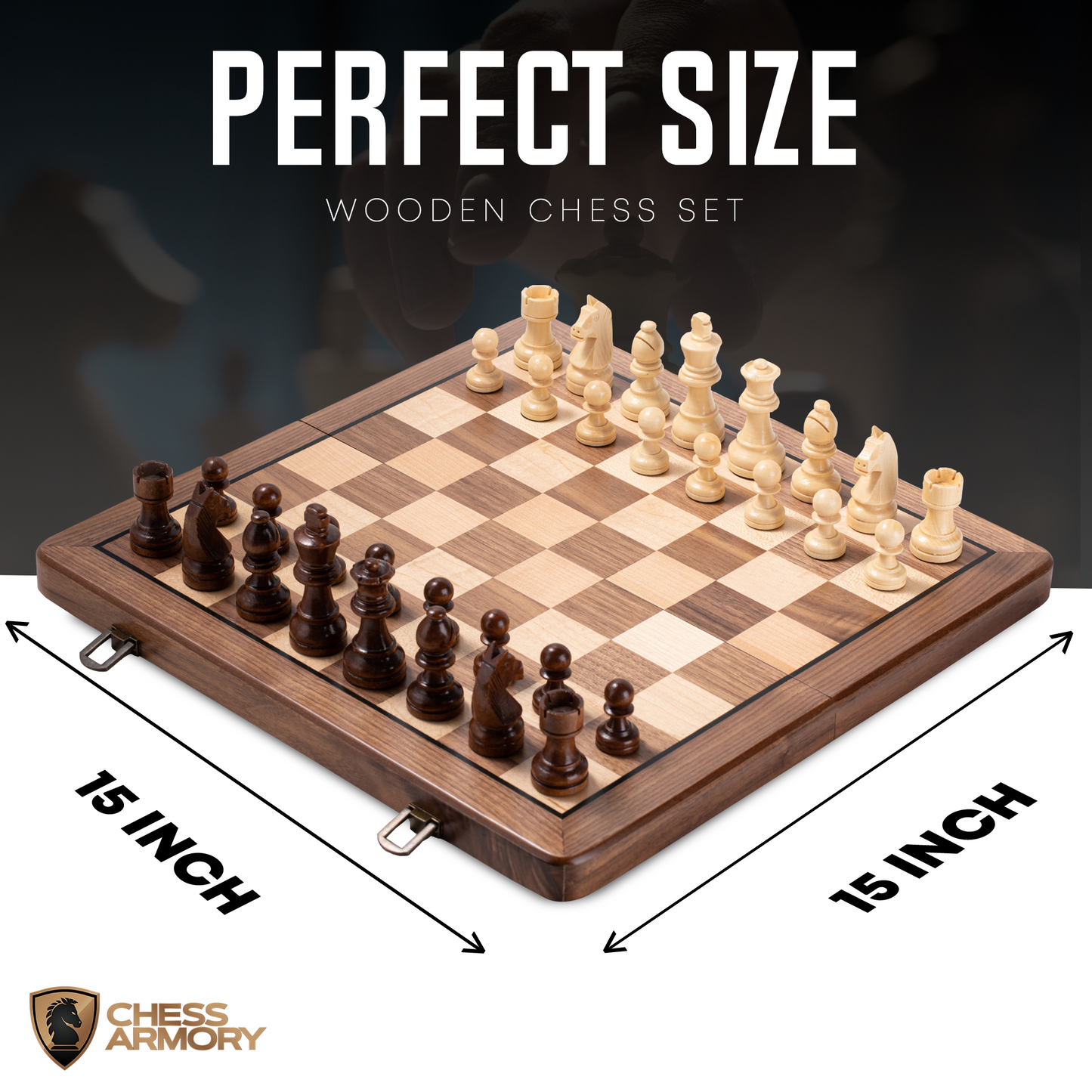 Chess Armory Premium Chess Set (Sapele Wood) - Wooden Board Game with a Portable Wood Case and Secure Storage for Pieces, Set for Kids and Adults