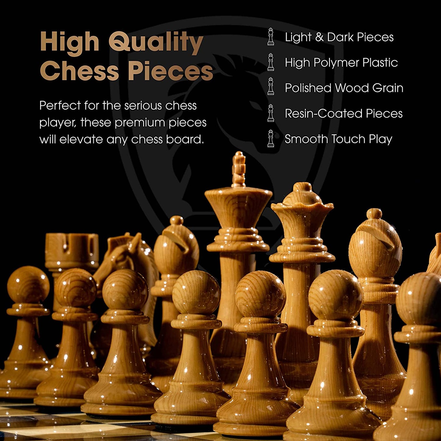 Chess Armory Weighted Chess Pieces - High Polymer Resin-Coated Wood Grain