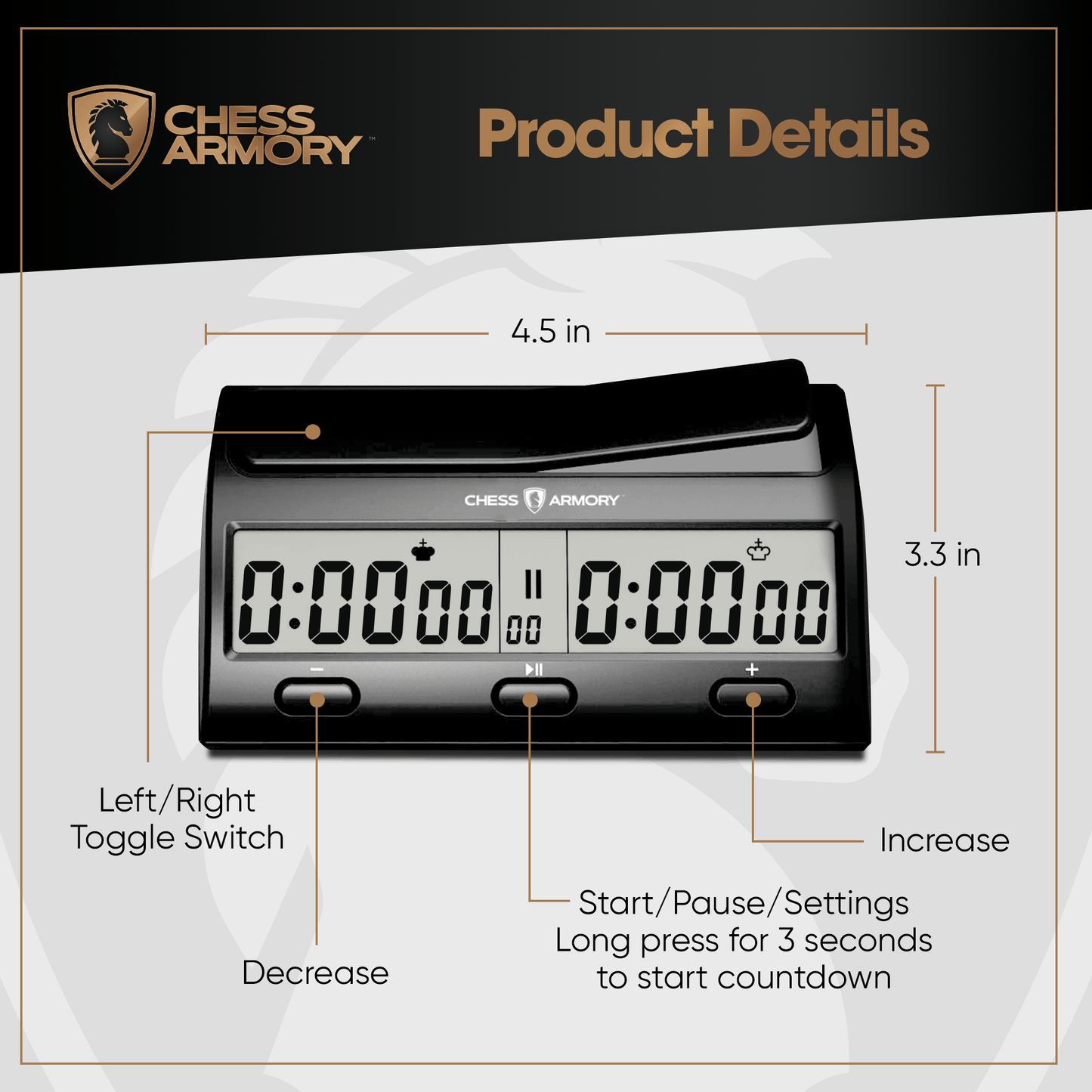Chess Armory Advanced Chess Clock - Portable Timer with Tournament and Bonus Time Features