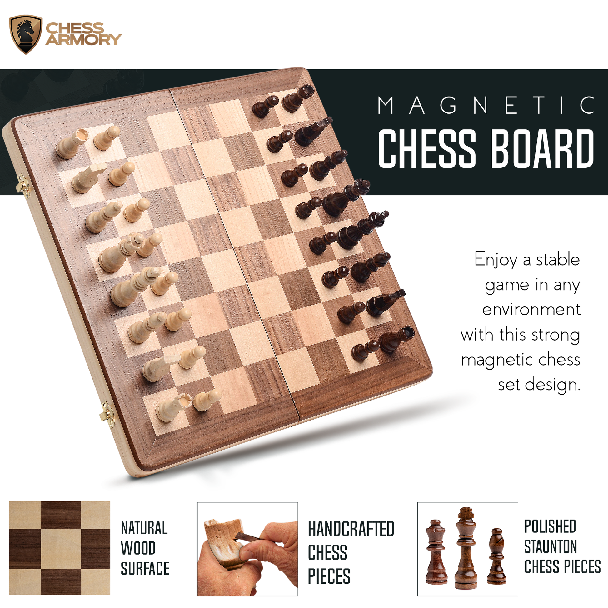 WE Games Magnetic Folding Walnut Wood Chess Set