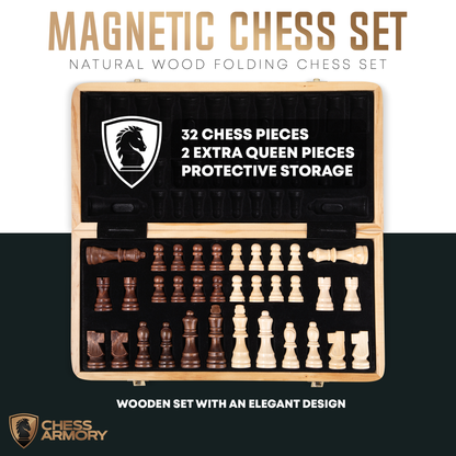 Chess Armory 15" Magnetic Chess Set with Felted Game Board Interior for Storage