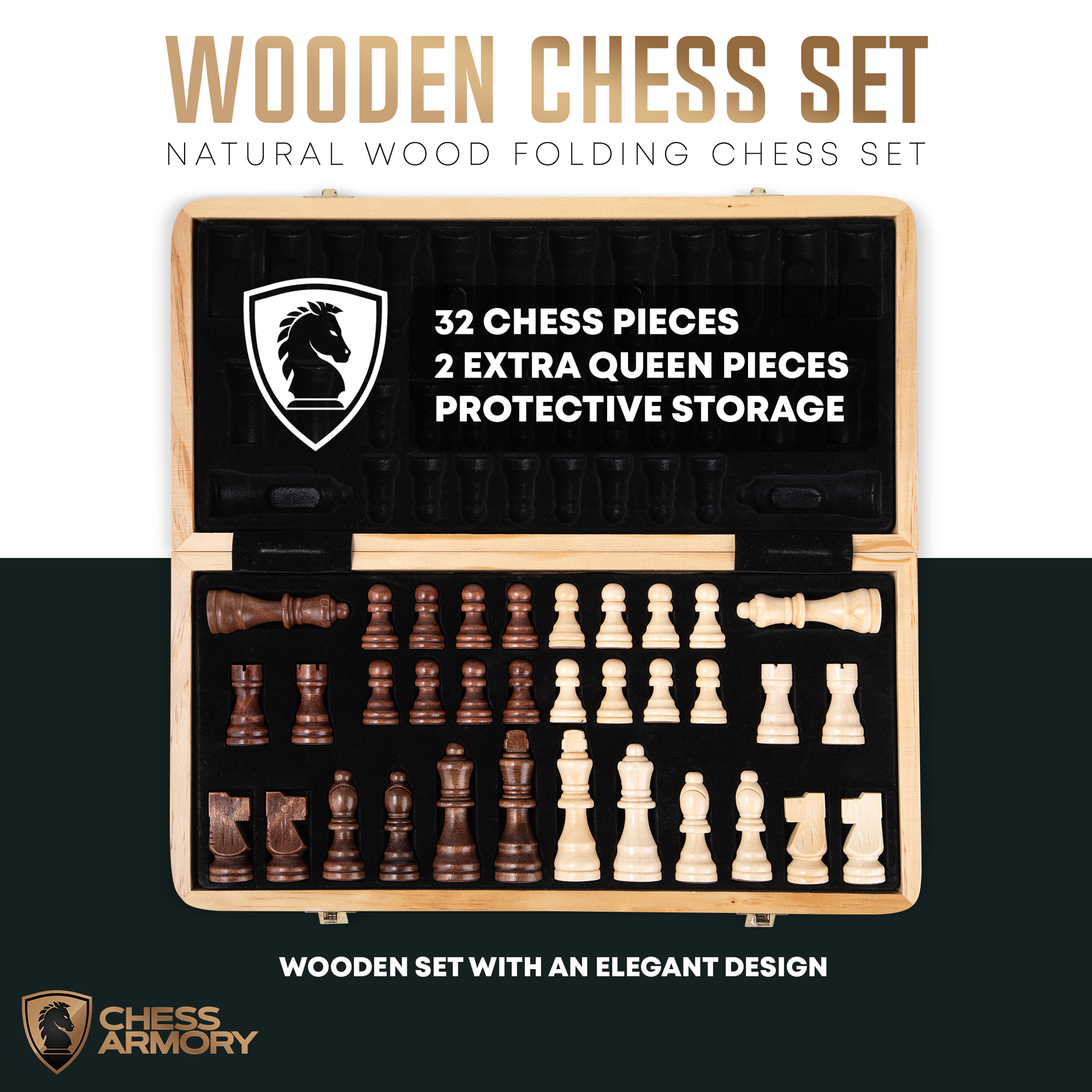 Walnut Chess Set 15'' x 15'' with Felted Game Board Interior for Storage  Chess Game for Child & Adult, 2 players