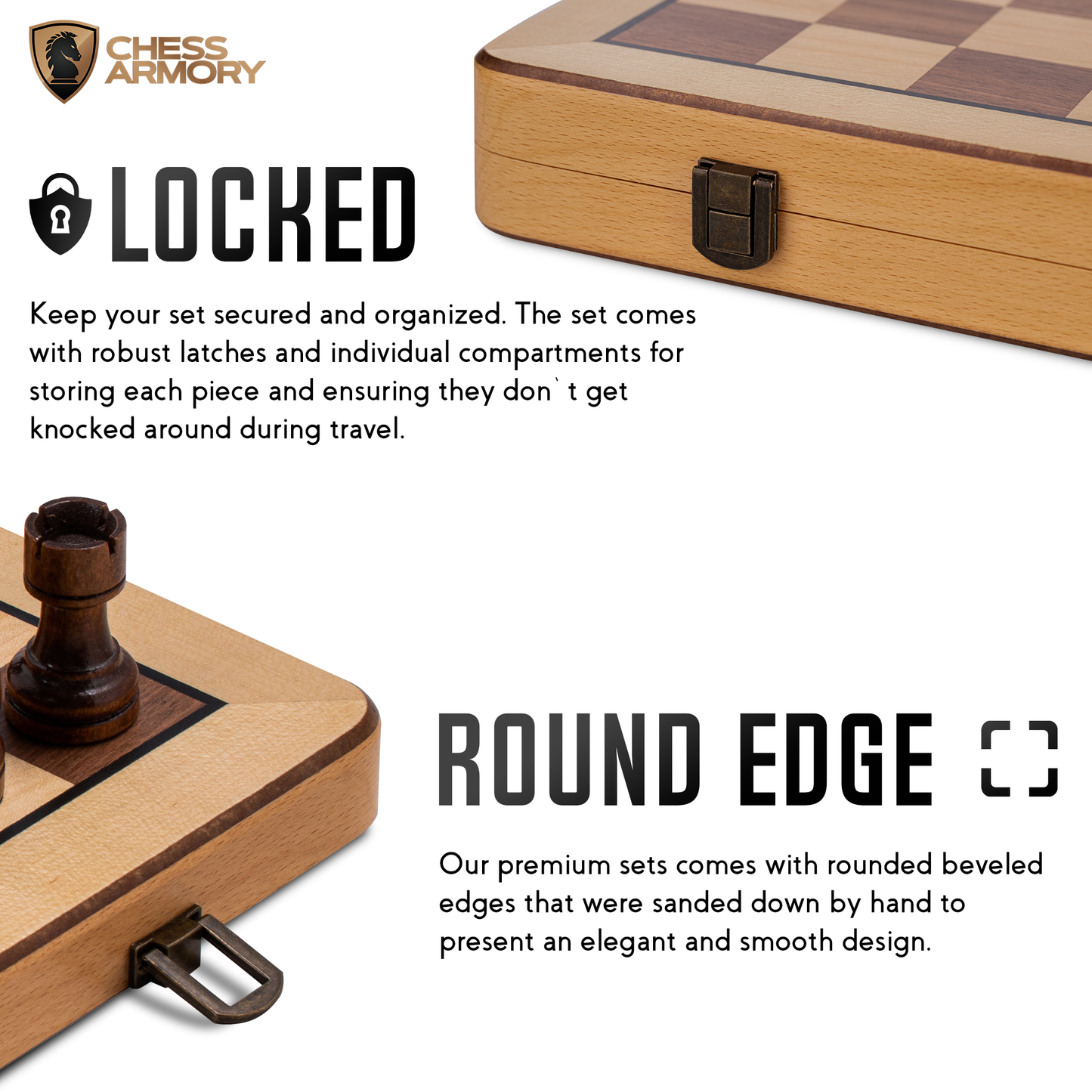 Chess Armory Premium Chess Set (Beech Wood) - Wooden Board Game with a Portable Wood Case and Secure Storage for Pieces, Set for Kids and Adults