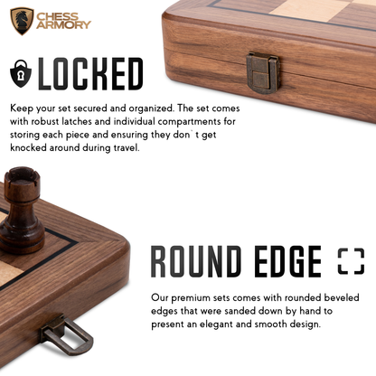 Chess Armory Premium Chess Set (Sapele Wood) - Wooden Board Game with a Portable Wood Case and Secure Storage for Pieces, Set for Kids and Adults