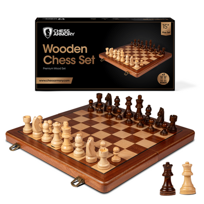 Chess Armory Premium Chess Set (Sapele Wood) - Wooden Board Game with a Portable Wood Case and Secure Storage for Pieces, Set for Kids and Adults