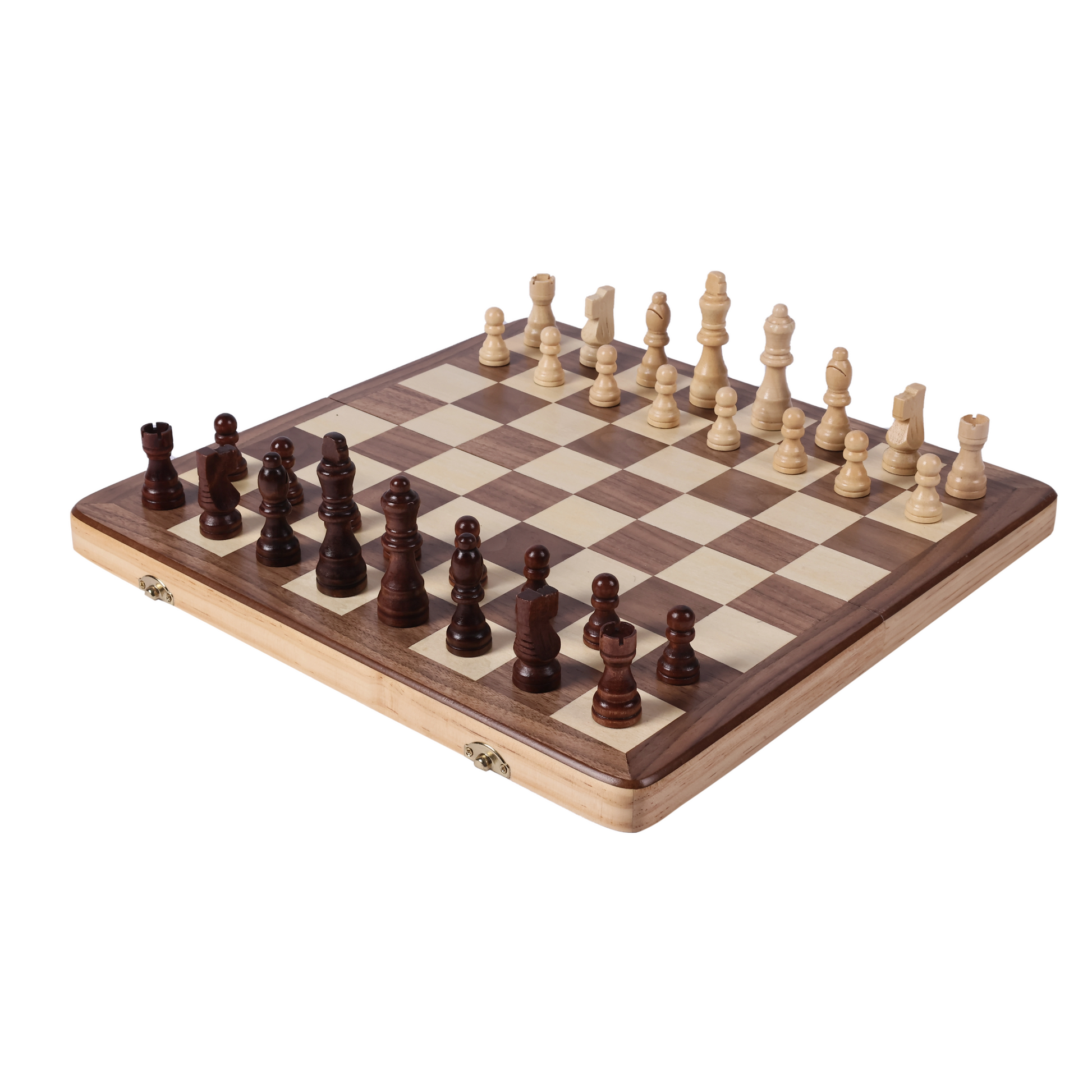 OUMODA Luxury Magnetic Wooden Chess Game Set - 15 Walnut Chess Board with  Stylish Chess Pieces - 2 Extra Queens, Strap-Style Elastic Rope Storage