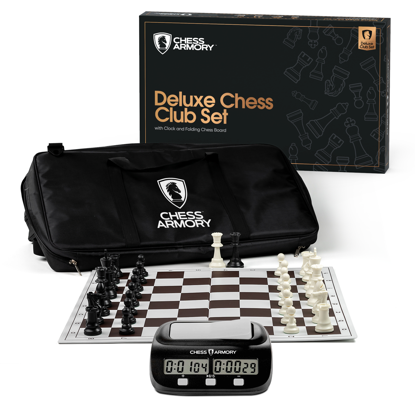 Chess Armory Deluxe Chess Club Set with Clock and Folding Chess Board