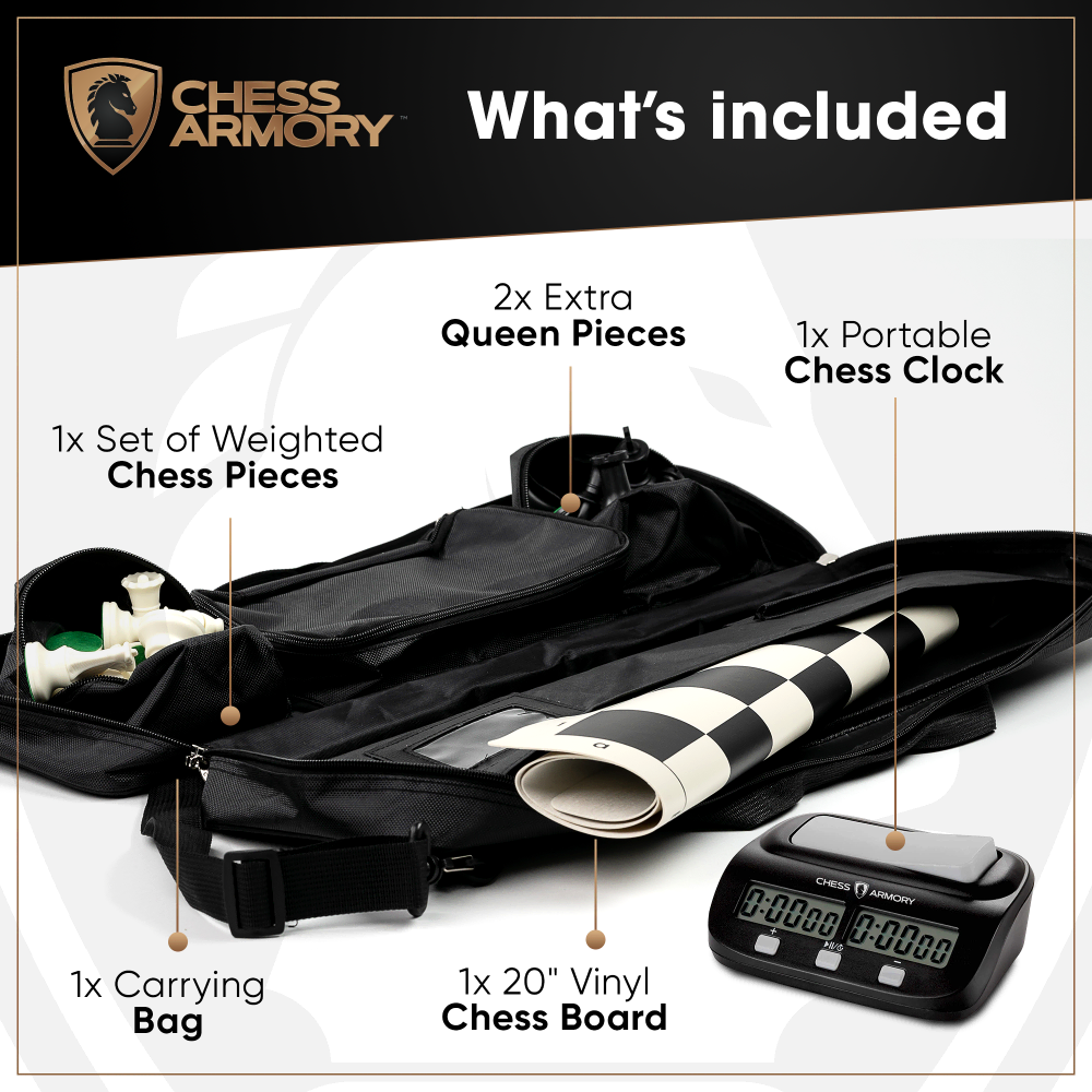 Chess Armory Deluxe Chess Club Set with Clock and Vinyl Board