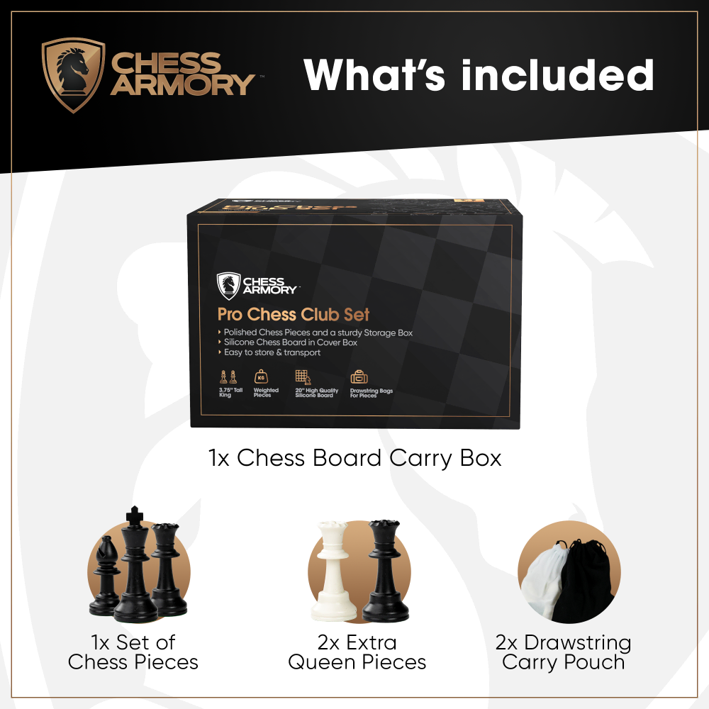 Chess Armory Deluxe Chess Club Set with Clock and Folding Chess Board